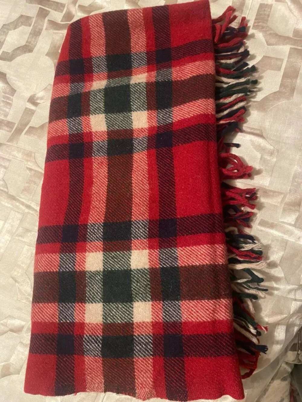 Vintage wool Troy Robe Classic Plaid Throw Blanket | tartan Lodgecore Fringe USA